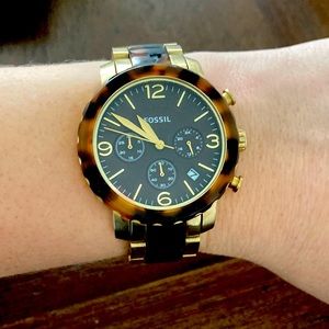 Tortoise and Gold Fossil Watch. No Scratches. Excellent Condition.